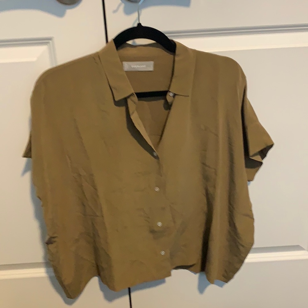 EVERLANE silk square shirt - olive green